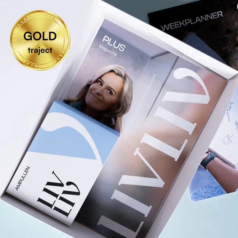 Plan en Gids:
"Het complete PLUS-plan met praktische tools en uitleg over hormonen en gezonde voeding."